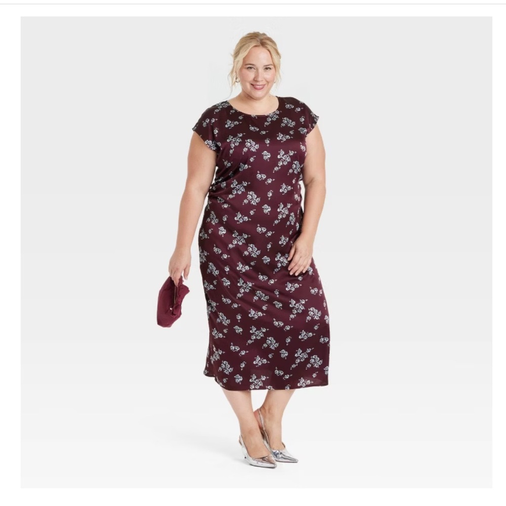 Women’s Short Sleeve Ruched Midi Shift Dress - A New Day